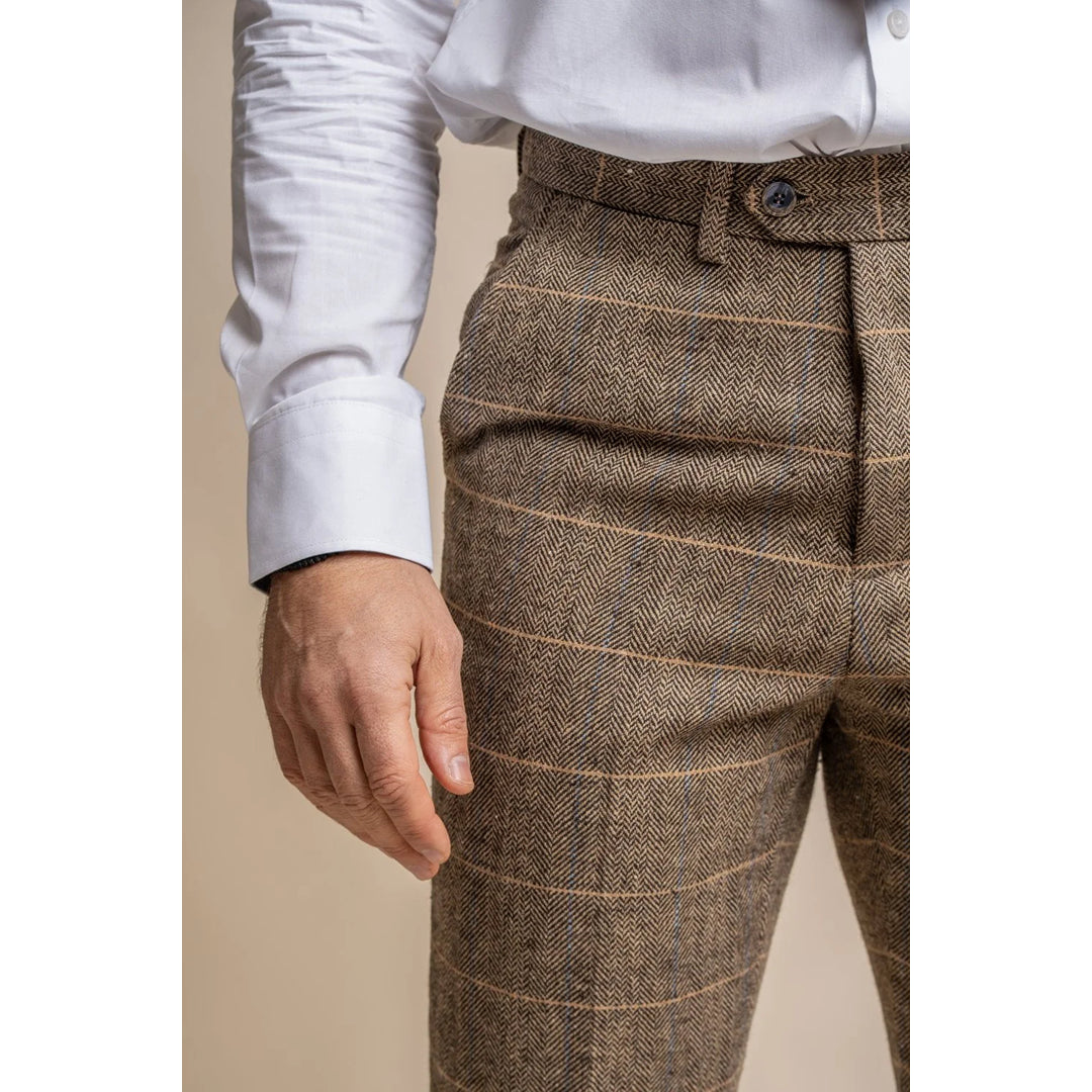 Albert - Herrbyxor i tweed med bruna detaljer