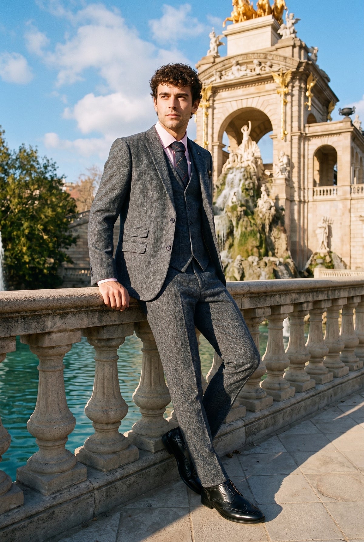 Look #955 styled with Thomas - Marinblå 3-delad herrkostym i ullblandning i tweed