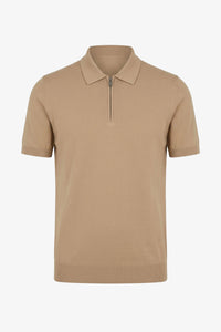 Beige stickad pikétröja med dragkedja för män