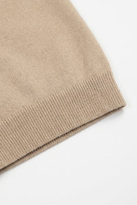 Beige stickad pikétröja med dragkedja för män