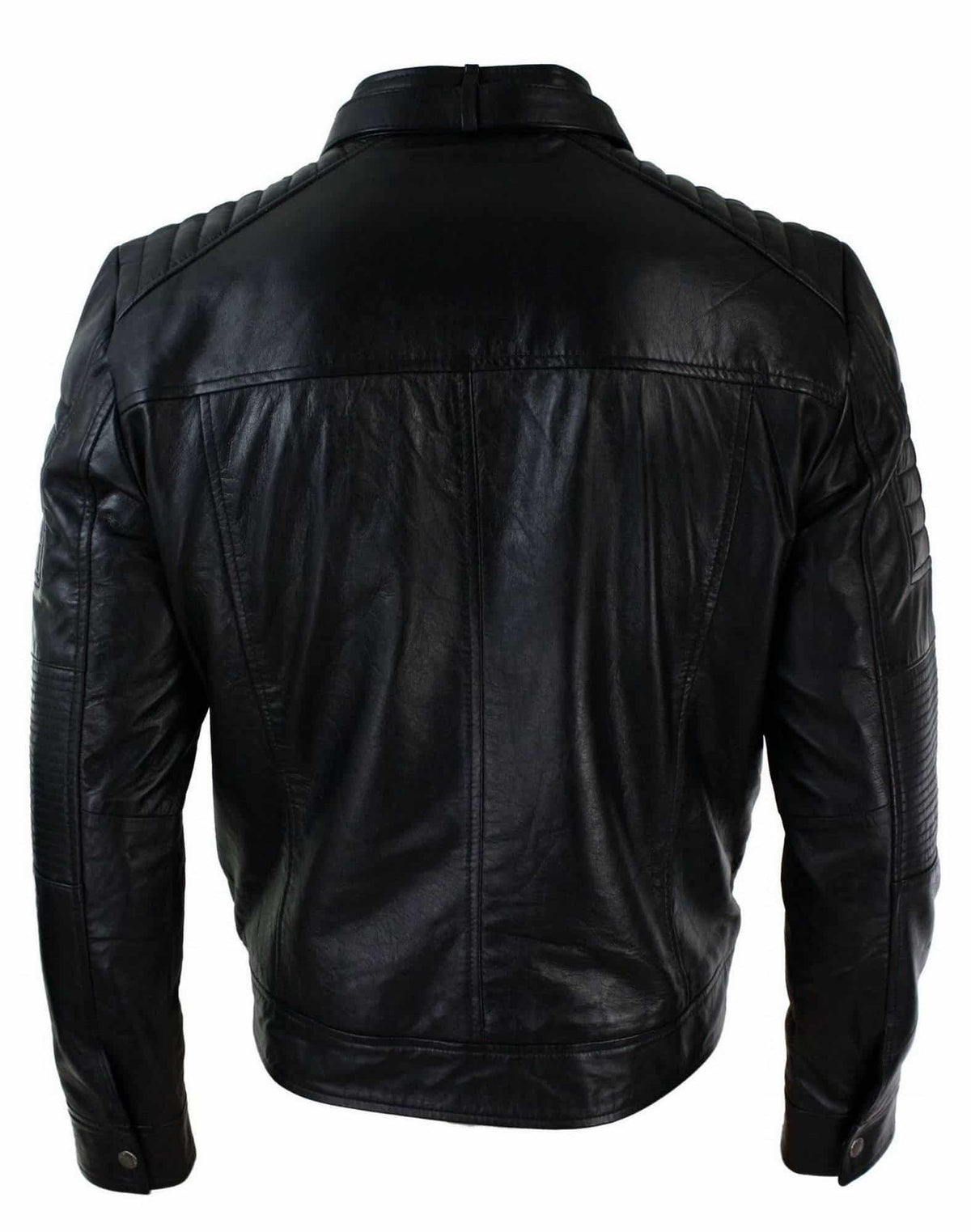 Äkta läder svart biker herrjacka retro vintage skräddarsydd passform Storbritannien