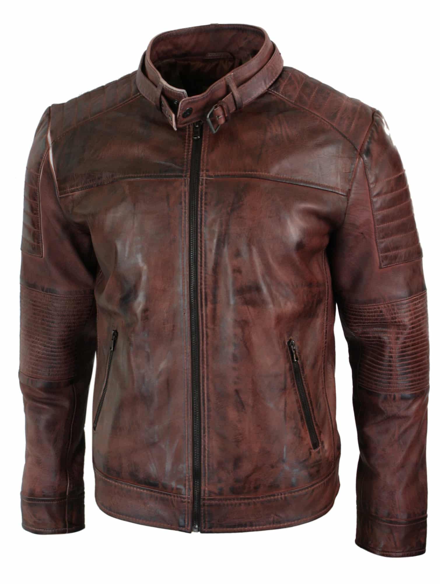 Äkta Läder Svart Biker Herrjacka Retro Vintage Skräddarsydd Passform Storbritannien