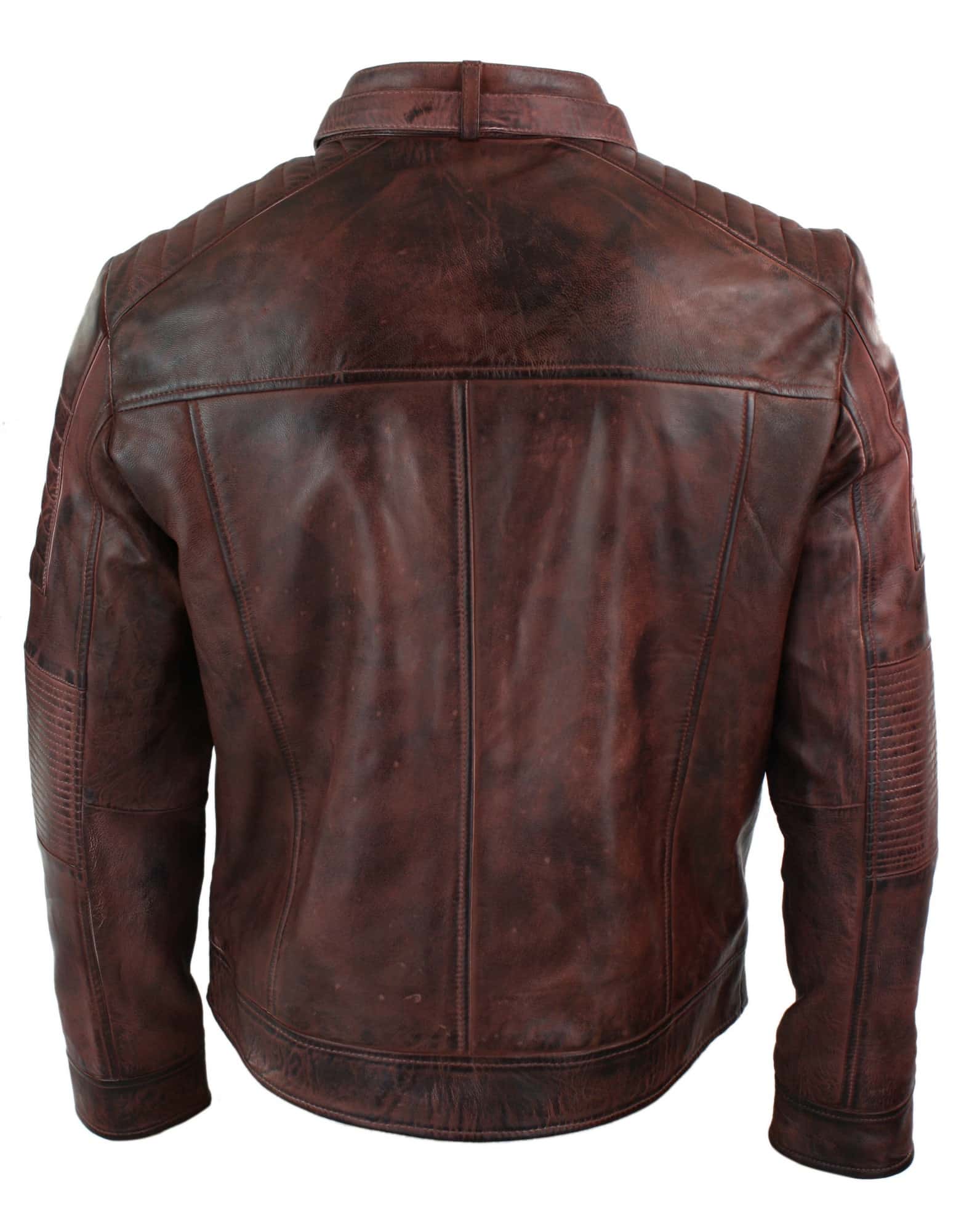 Äkta Läder Svart Biker Herrjacka Retro Vintage Skräddarsydd Passform Storbritannien