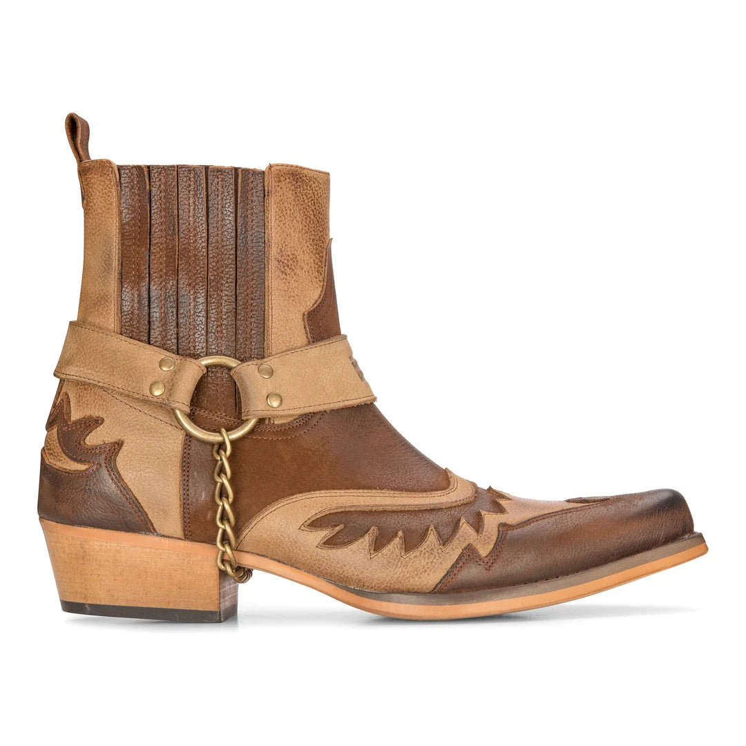 Herr Western Bruna Cowboystövlar Vintage Spetsig Riddarstövel i Äkta Läder