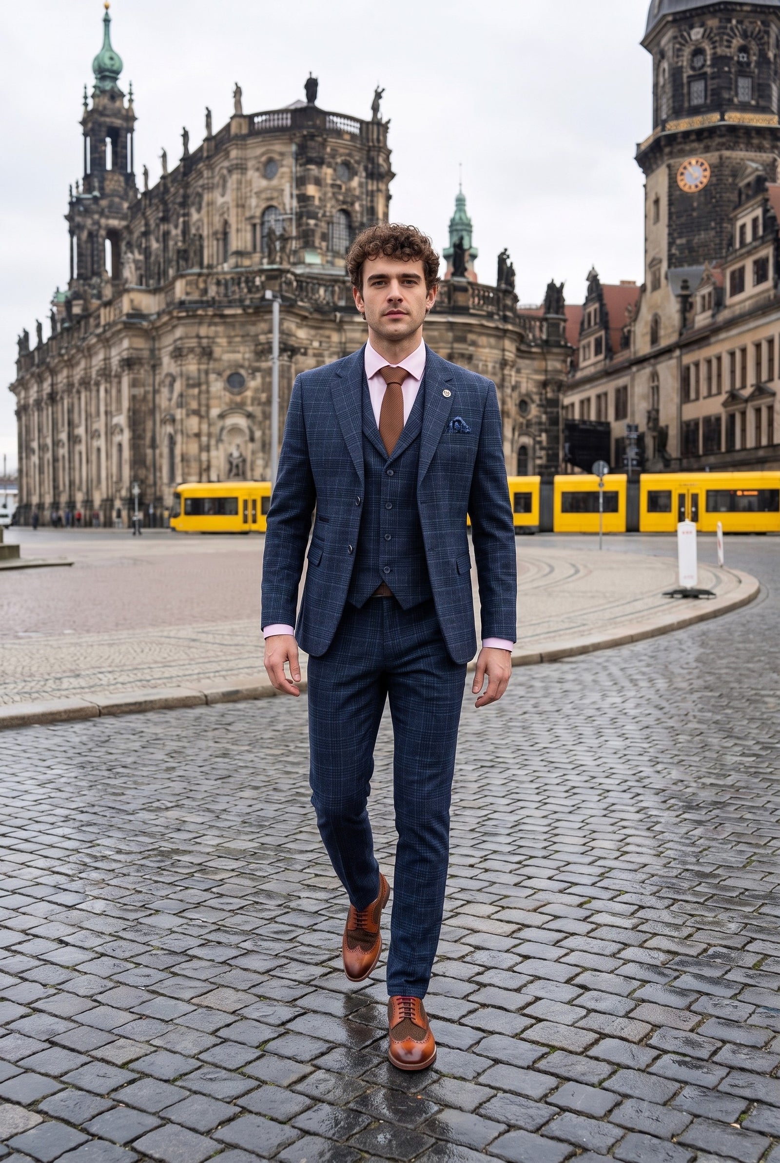 Look #981 styled with Herrkostym med blå rutig tartan, tre delar