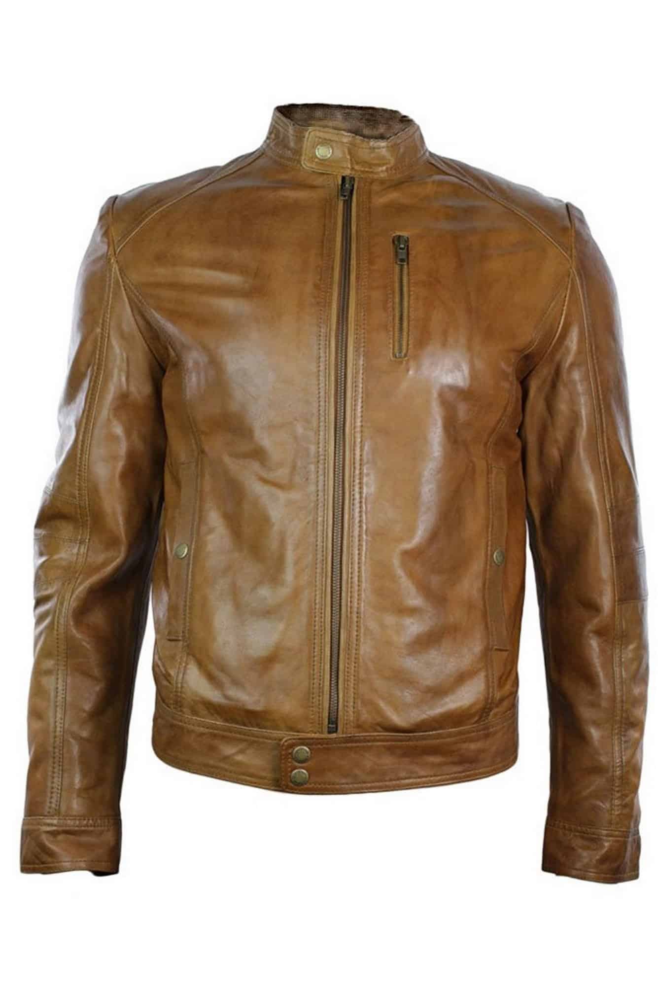 Svart läderjacka med slim fit, herr, retro vintage, smart casual - brun