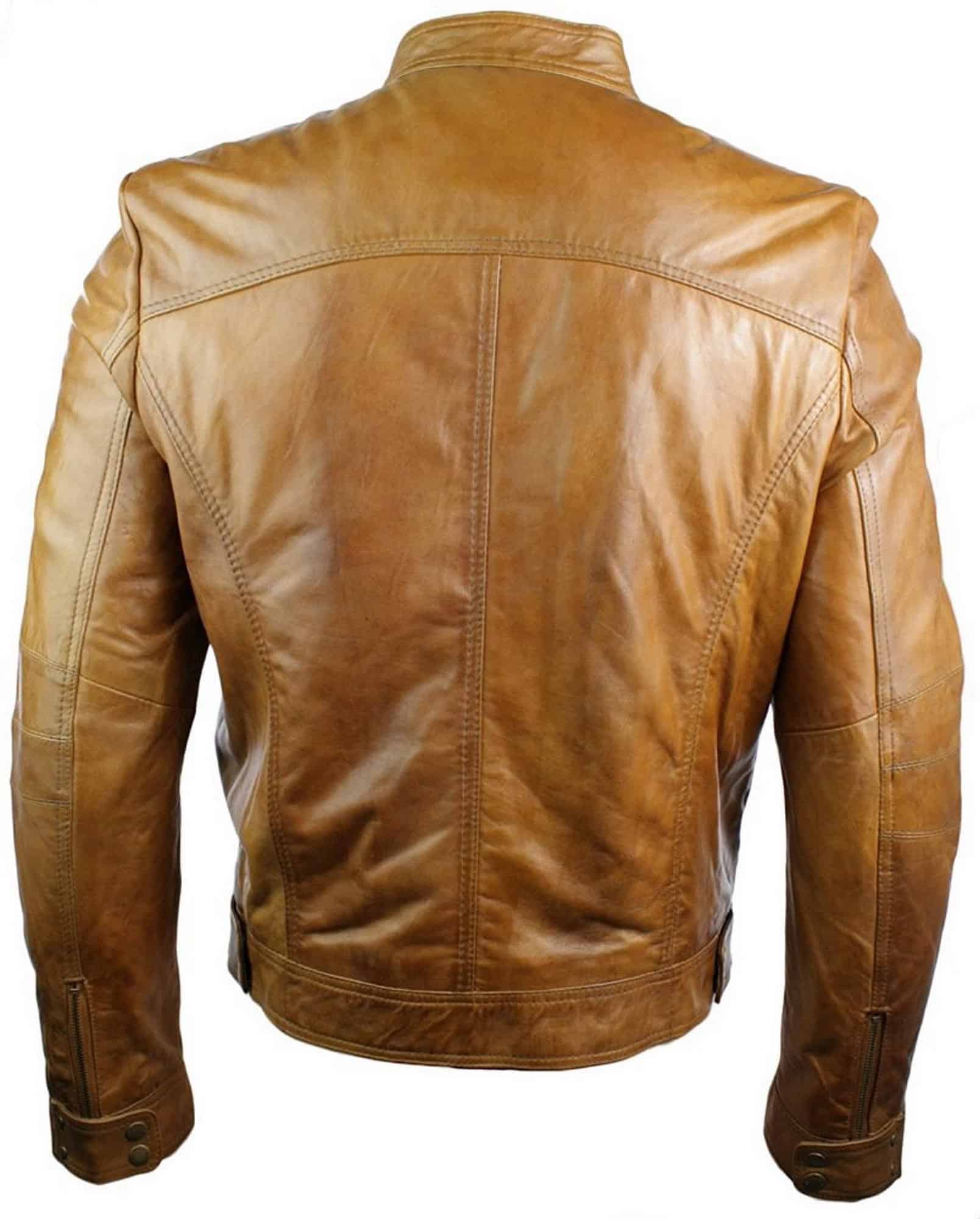 Svart läderjacka med slim fit, herr, retro vintage, smart casual - brun