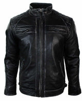 Äkta läder retro stil dragkedja herr bikerjacka mjuk svart vintage look