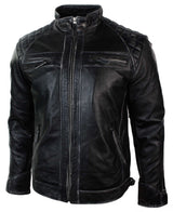 Äkta läder retro stil dragkedja herr bikerjacka mjuk svart vintage look