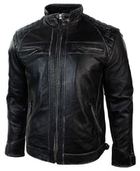 Äkta läder retro stil dragkedja herr bikerjacka mjuk svart vintage look