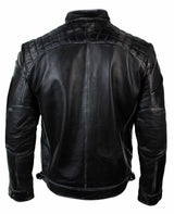 Äkta läder retro stil dragkedja herr bikerjacka mjuk svart vintage look