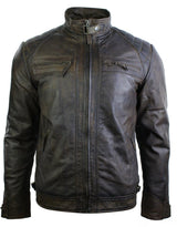 Äkta läder retro stil dragkedja herr bikerjacka mjuk brun vintage look