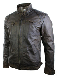 Äkta läder retro stil dragkedja herr bikerjacka mjuk brun vintage look
