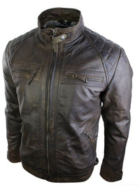 Äkta läder retro stil dragkedja herr bikerjacka mjuk brun vintage look