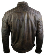 Äkta läder retro stil dragkedja herr bikerjacka mjuk brun vintage look