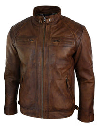 Äkta läder retrostil med dragkedja för män Bikerjacka i mjukt trä och vintage-look
