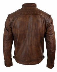 Äkta läder retrostil med dragkedja för män Bikerjacka i mjukt trä och vintage-look