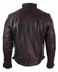 Äkta läder retrostil med dragkedja för män, bikerjacka i mjuk vinröd vintage-look