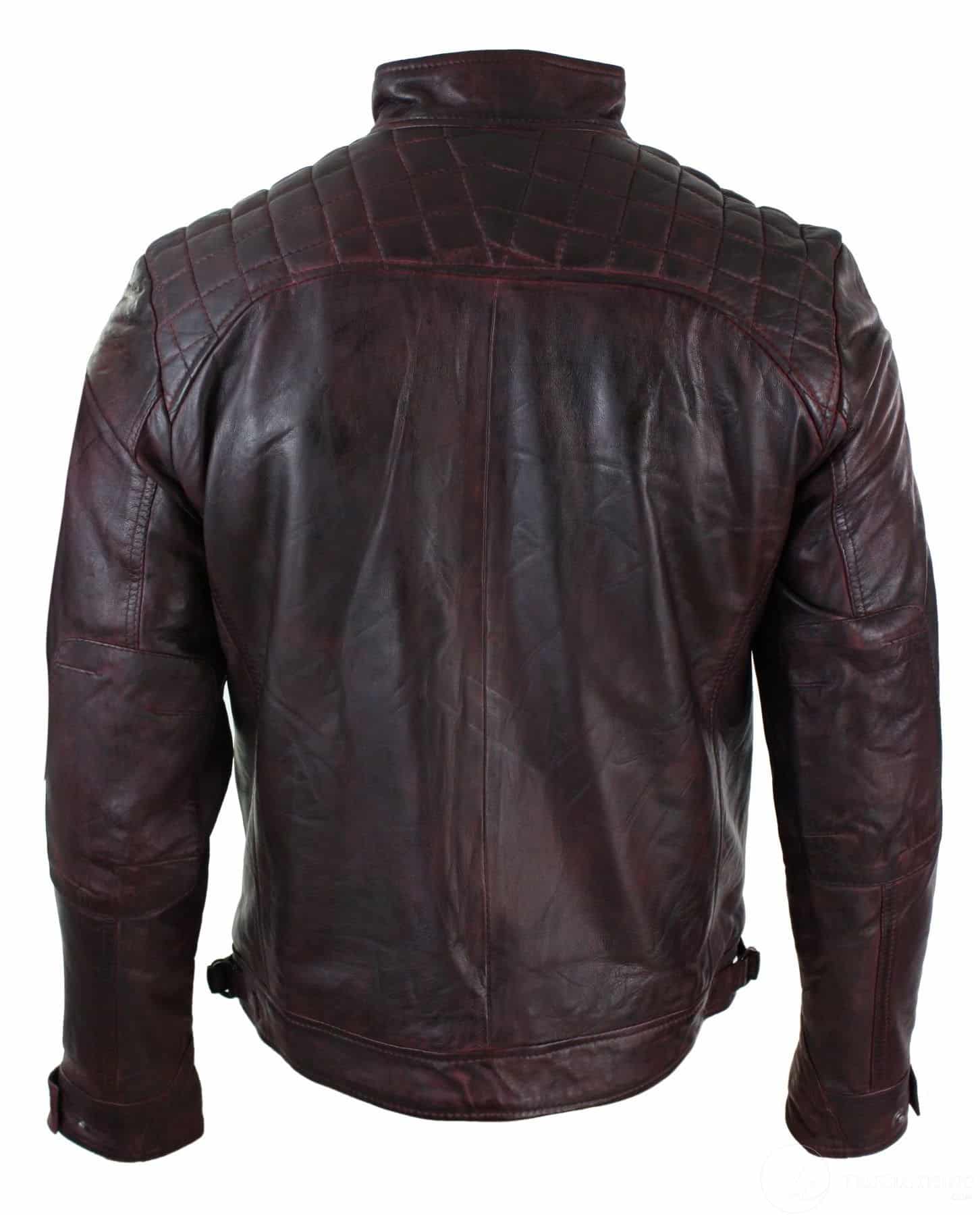 Äkta läder retrostil med dragkedja för män, bikerjacka i mjuk vinröd vintage-look