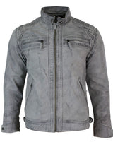 Äkta läder retro stil dragkedja biker herrjacka mjuk vit vintage look