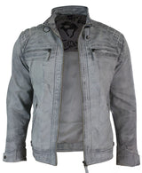 Äkta läder retro stil dragkedja biker herrjacka mjuk vit vintage look