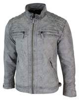 Äkta läder retro stil dragkedja biker herrjacka mjuk vit vintage look
