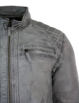 Äkta läder retro stil dragkedja biker herrjacka mjuk vit vintage look