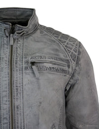 Äkta läder retro stil dragkedja biker herrjacka mjuk vit vintage look