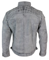 Äkta läder retro stil dragkedja biker herrjacka mjuk vit vintage look