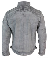 Äkta läder retro stil dragkedja biker herrjacka mjuk vit vintage look