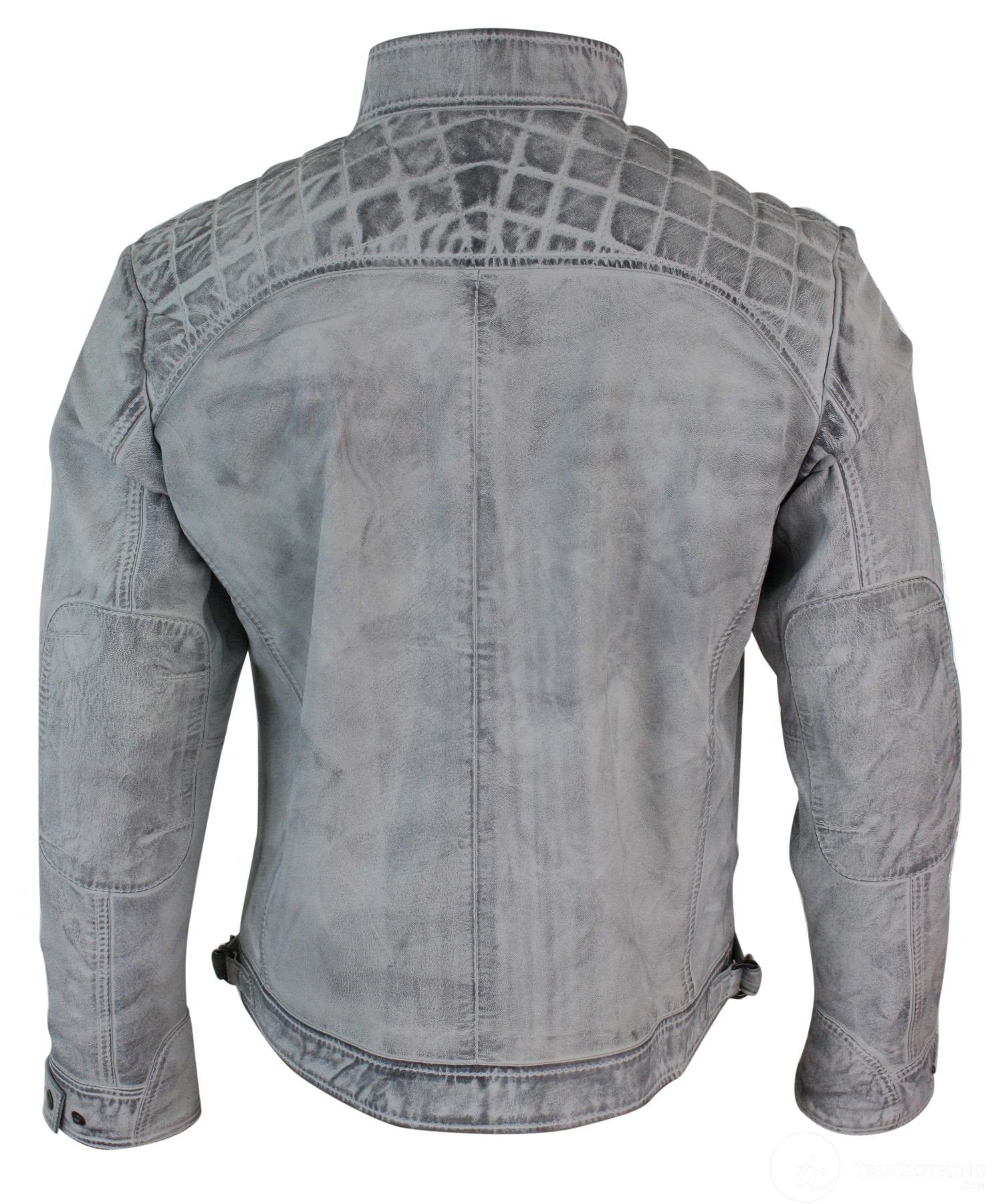 Äkta läder retro stil dragkedja biker herrjacka mjuk vit vintage look