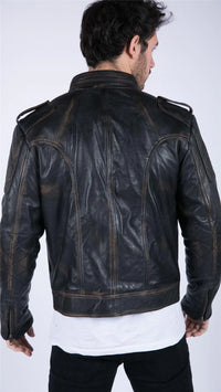 Herr Retro Äkta Läder Svart Brun Tvättad Racerjacka Biker Dragkedja Slim
