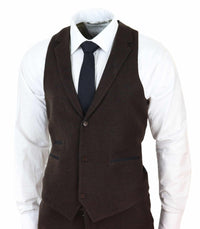 Brun fiskbensmönstrad tweed 3-delad kostym