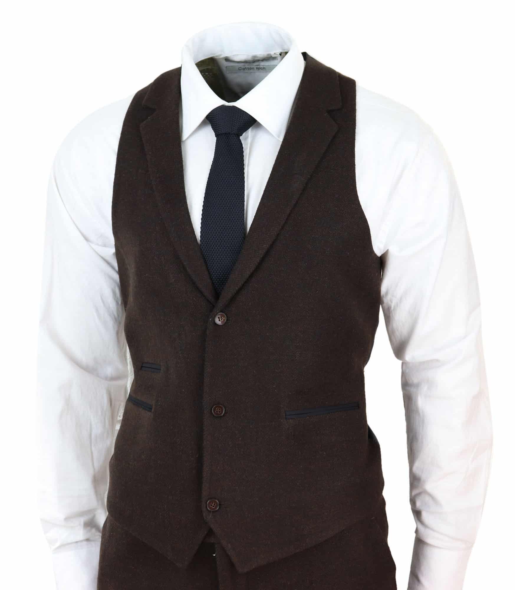Brun fiskbensmönstrad tweed 3-delad kostym
