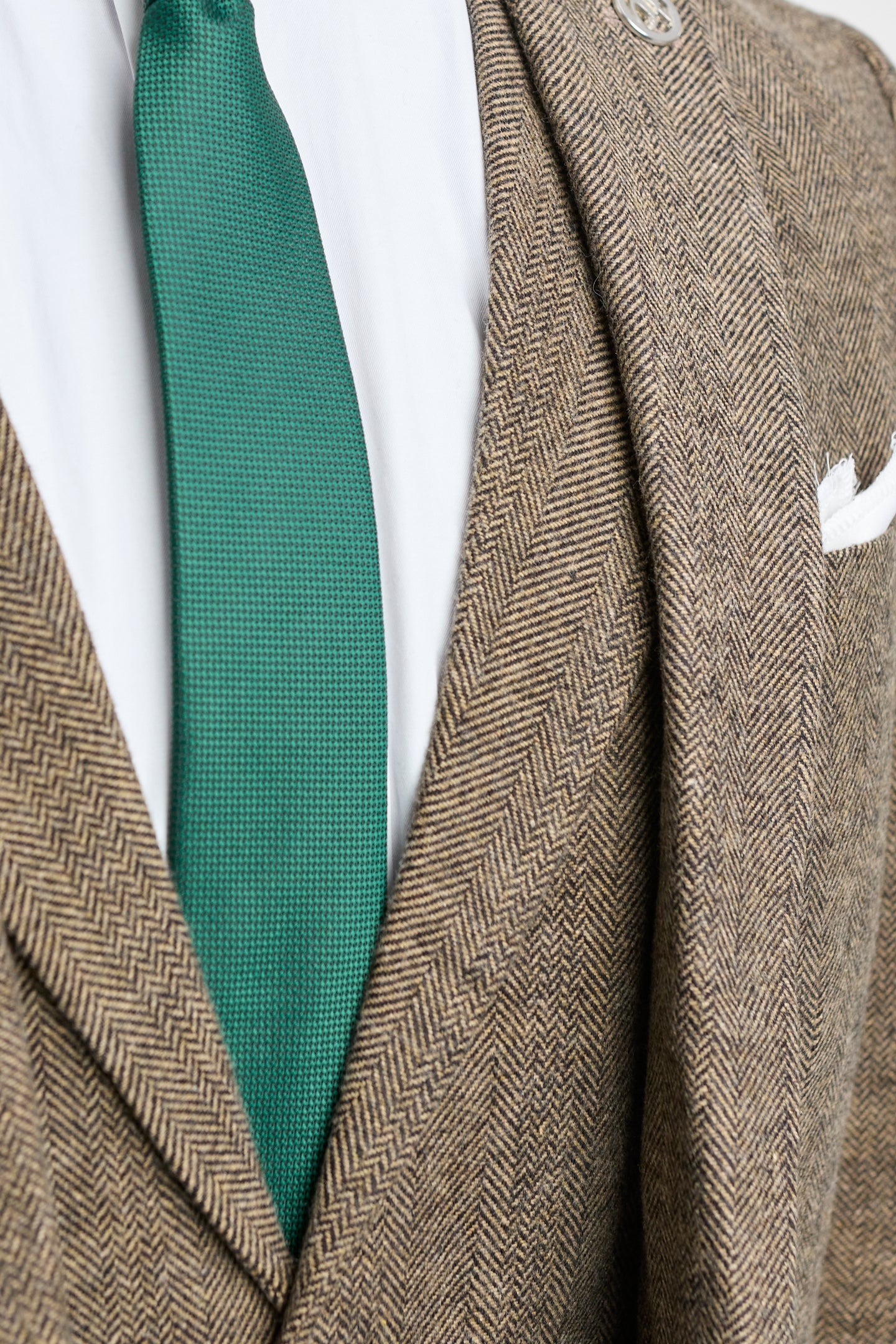 Ekbrun fiskbensmönstrad tweed 3-delad kostym