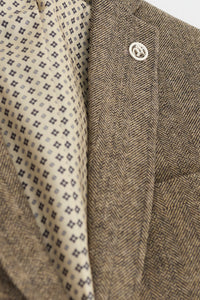 Ekbrun fiskbensmönstrad tweed 3-delad kostym