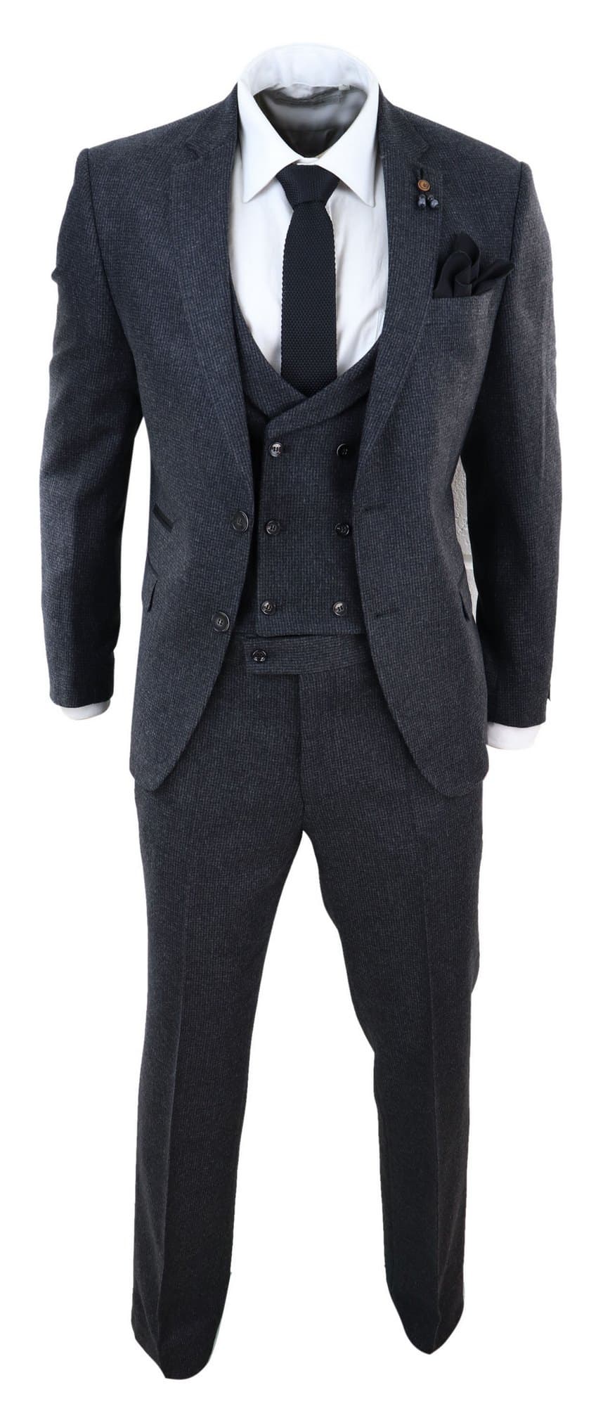 Mörkgrå tweed 3-delad kostym