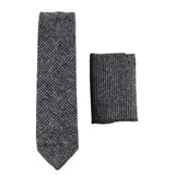 281 - Herrslips med näsduk i grå fiskbensmönster i tweed i ull, 5 cm