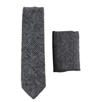 281 - Herrslips med näsduk i grå fiskbensmönster i tweed i ull, 5 cm