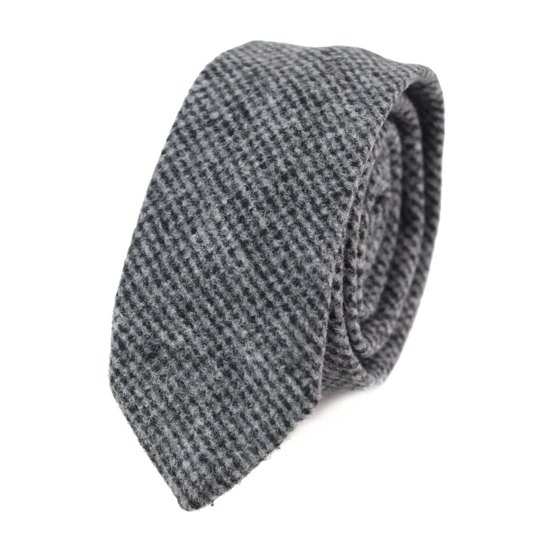 281 - Herrslips med näsduk i grå fiskbensmönster i tweed i ull, 5 cm