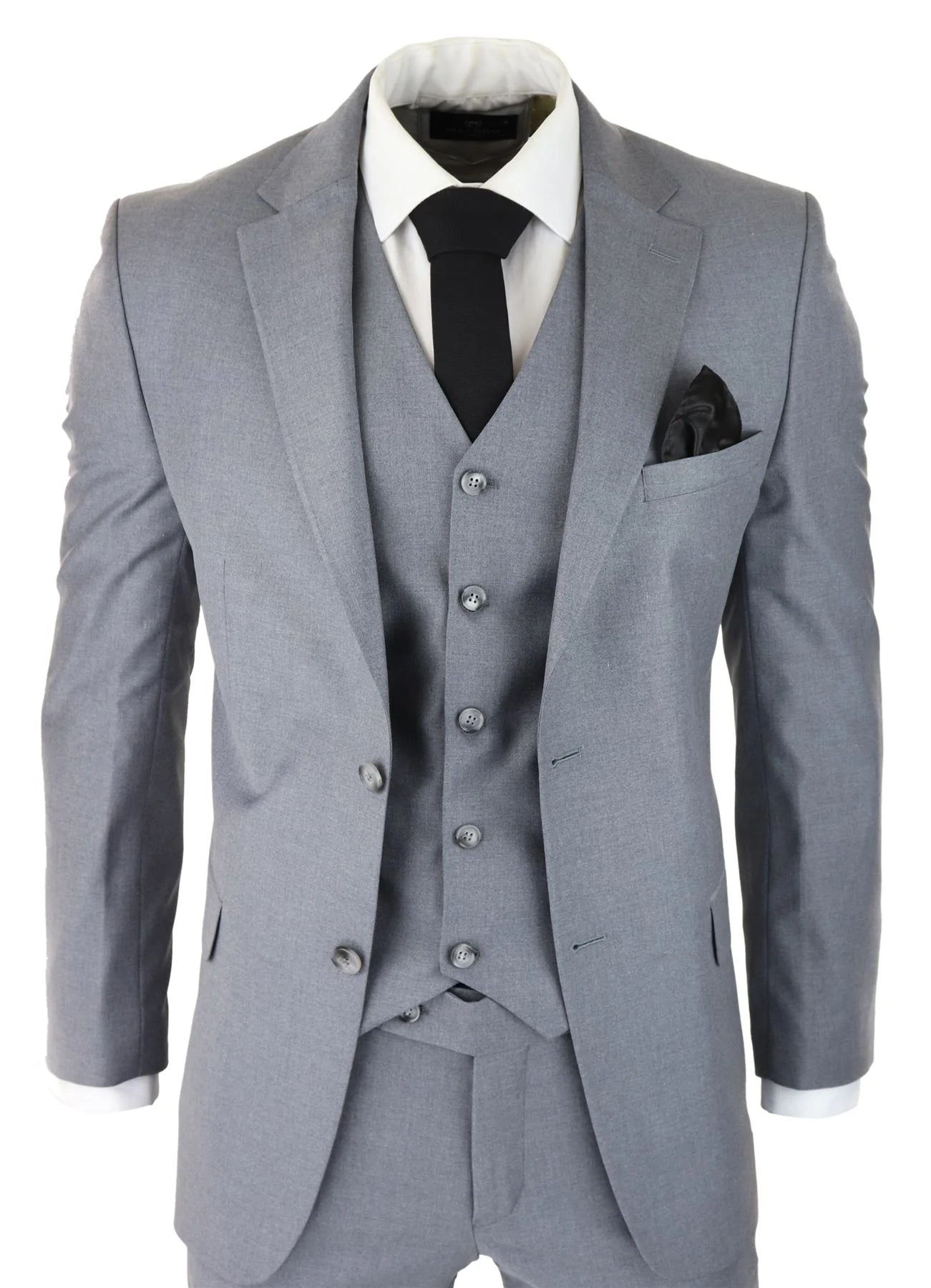 Herr Klassisk Grå 3-delad Kostym Slim Fit Vintage Retro Elegant Formell Bröllop