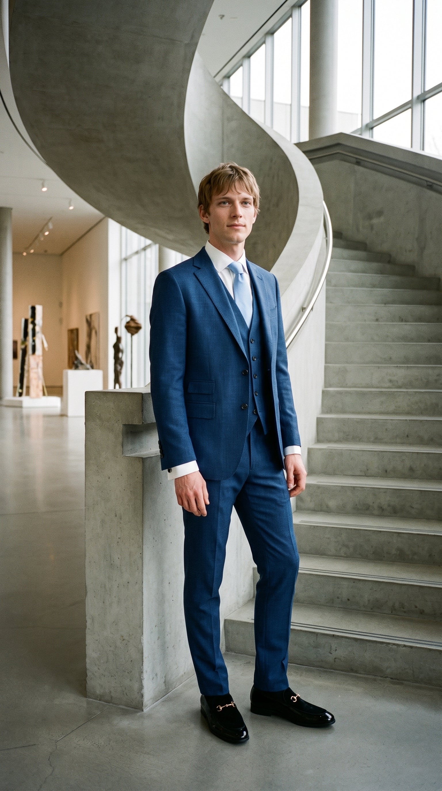 Look #842 styled with Blå sommarkostym i linne för män