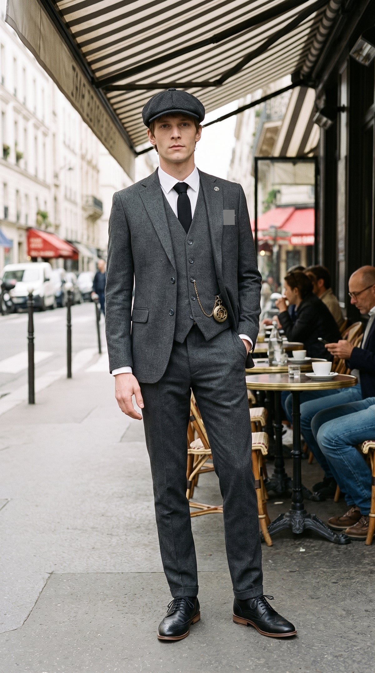 Look #831 styled with Grå herrkostym i ull från 1920-talet med Peaky Blinders-motiv