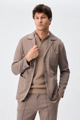 Herrkavaj i mjuk jersey, taupebrun, elegant casualjacka