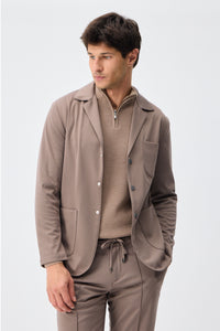 Herrkavaj i mjuk jersey, taupebrun, elegant casualjacka