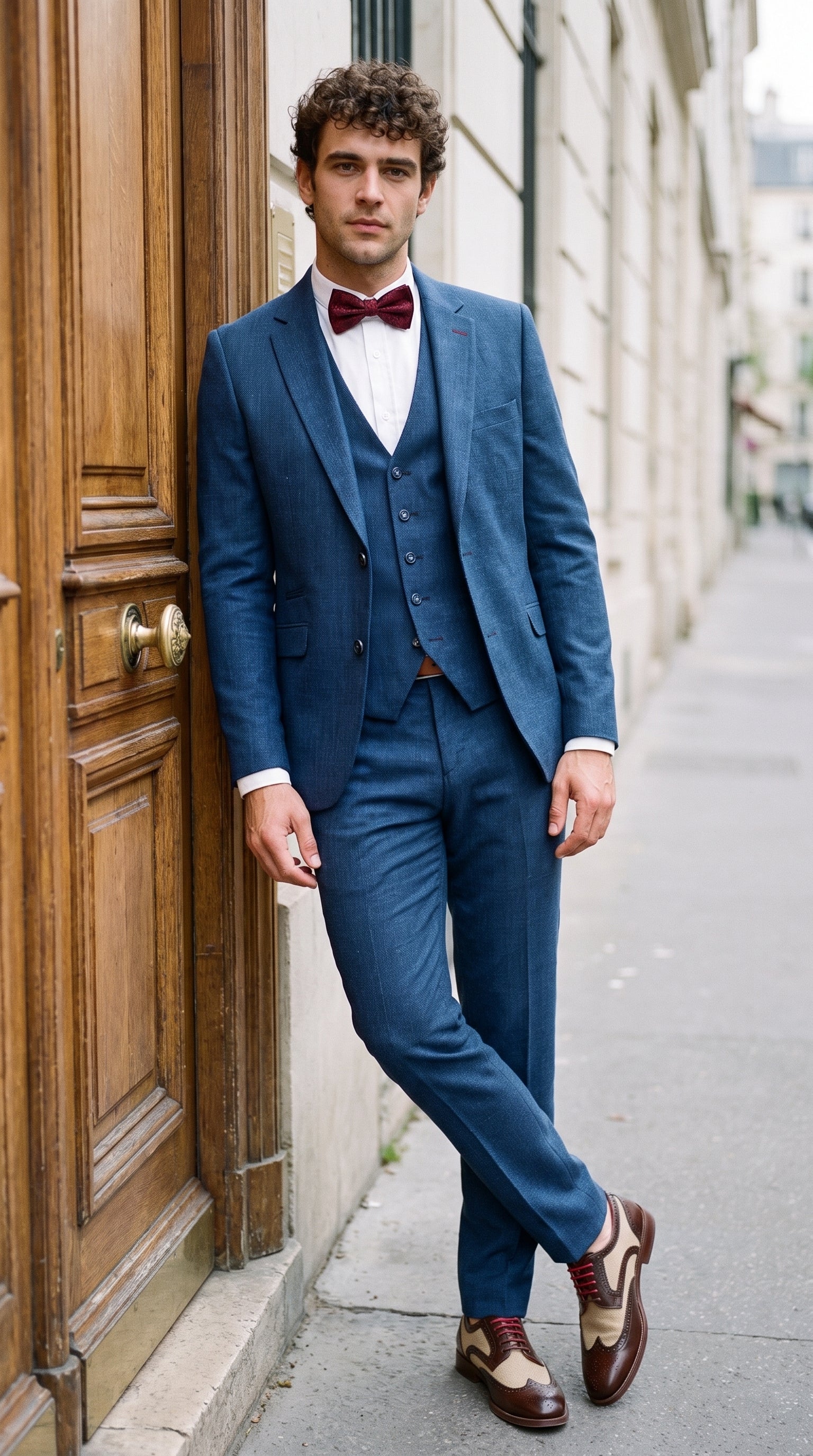 Look #839 styled with Blå sommarkostym i linne för män