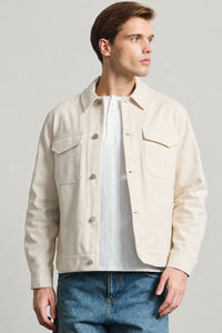 Beige bomullstwilljacka för män - Trucker Overshirt