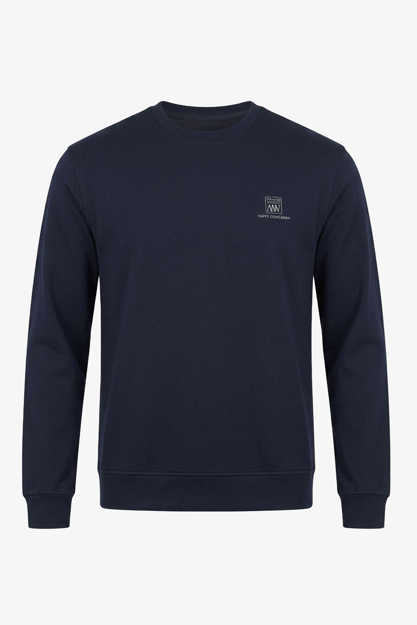 Marinblå herrtröja med rund hals och långärmad stretchig pullover i bomullsblandning