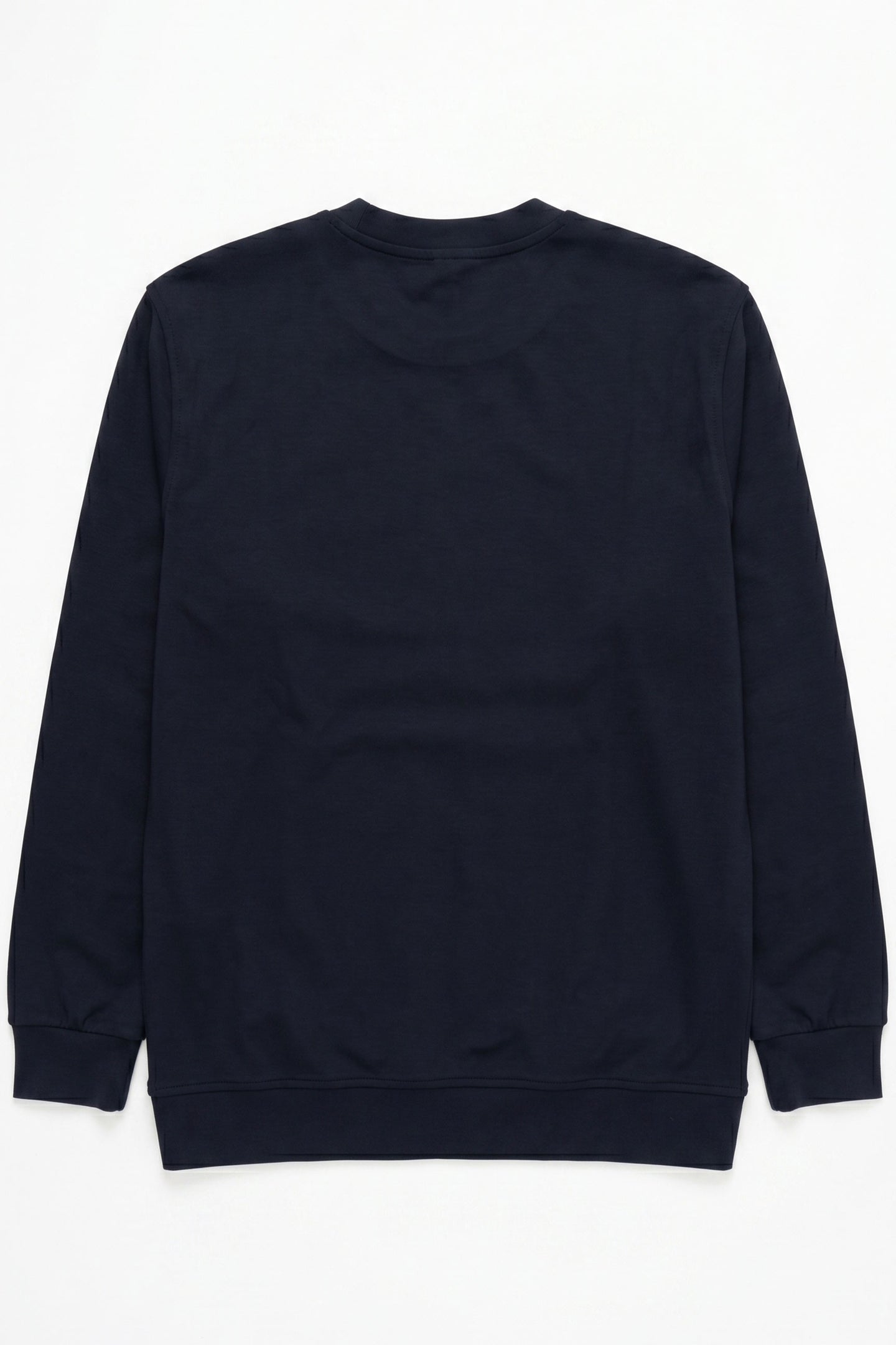 Marinblå herrtröja med rund hals och långärmad stretchig pullover i bomullsblandning