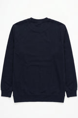 Marinblå herrtröja med rund hals och långärmad stretchig pullover i bomullsblandning